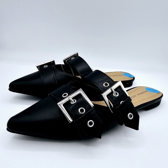 Sincerely Jules Black Buckle Pointed Toe Flats Mules NWT - Picture 2 of 10